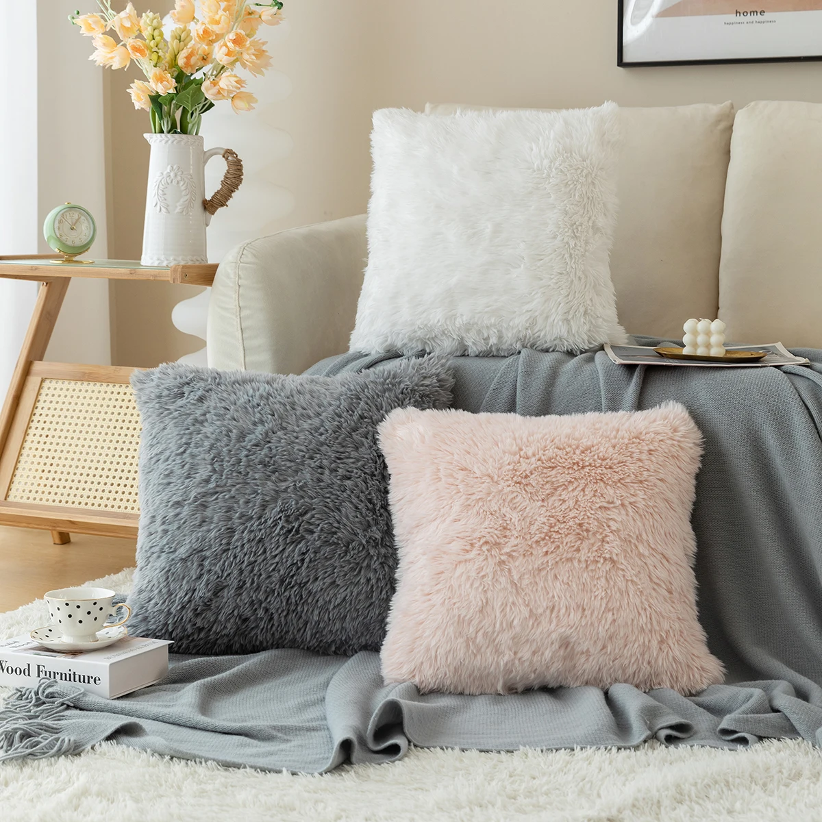 2 Pack Luxury Soft Faux Fur Fleece Cushion Cover Pillowcase Decorative