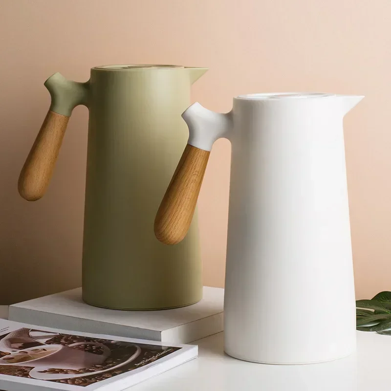 1L European Style Insulated Kettle with Wooden Handle - Large Capacity Hot Water Bottle