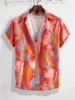 Hawaiian Print Men's and Women's Short Sleeve Shirts Oceanside Lapel Button-Down Shirt Tops 5