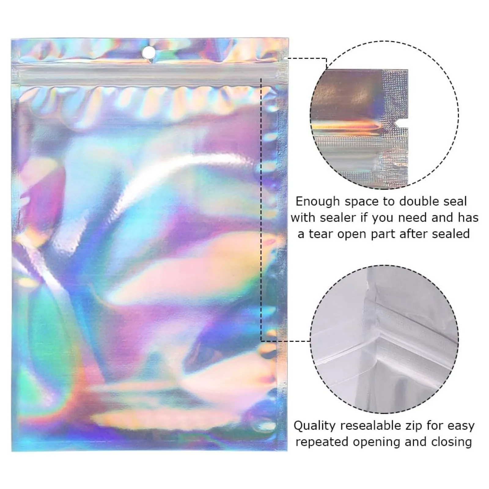 100pcs Reusable Sealable Polyester Film Bags Odor Aluminum Foil Zipper Pouches For Food Eyelashes Candy Bath Divided Turntable 4