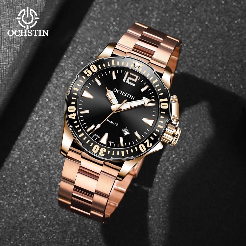 OCHSTIN Originale Series High Quality Single Calendar Quartz Watch Steel Strap Round Multi-function Mens Watch