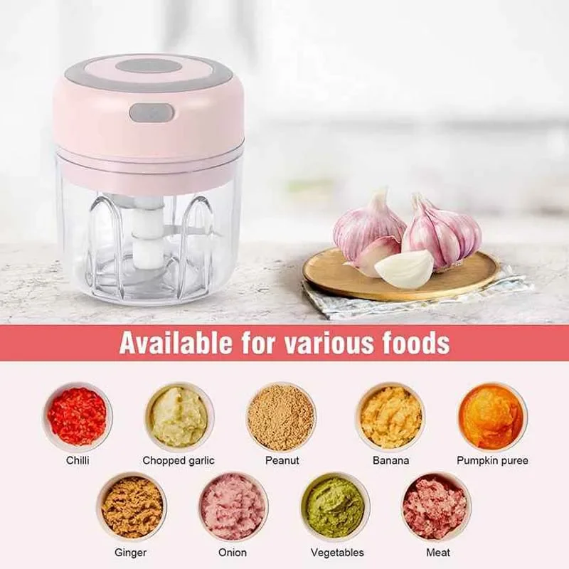 250Ml 3 Blades Electric Mini Cooking Machine Garlic Masher Household Food Supplement Wireless Beater For Ginger Chili Meat