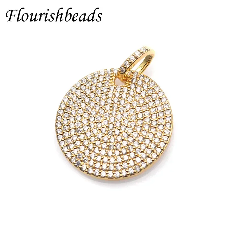 Luxury Paved Real CZ Beads Gold Color Round  Pendant Charms with Linked Chains Necklace Women Fashion Jewelry