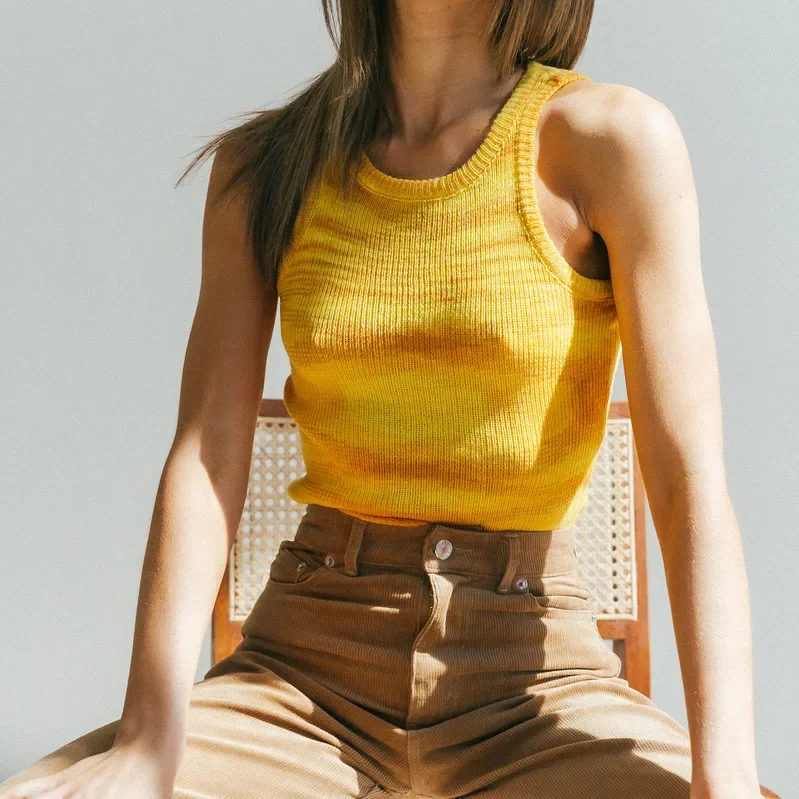 

Knit Crop Tops Y2K Women 2024 Sleeveless Basic T Shirts Casual Vintage 90s Summer Tank Top Off Shoulder Blue T-Shirts O Neck