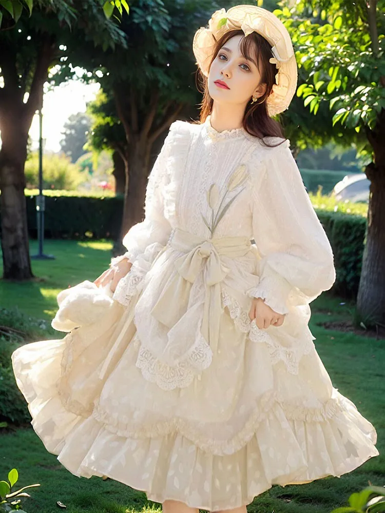 

Designer's Gift Poem and Flower Dress Female Daily Cute Sweet Skirt