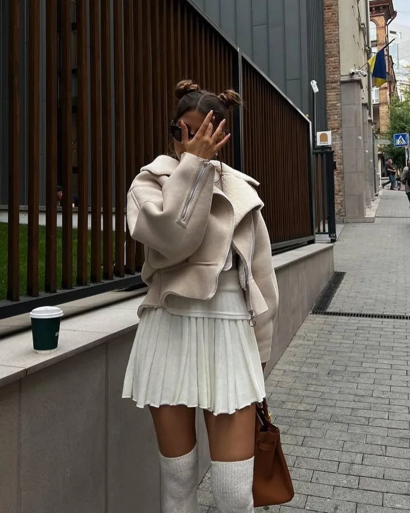 Abrigos ajustados con cuello vuelto para mujer, moda otoño invierno 2025, chaquetas de manga larga para mujer, cárdigan corto informal de calle para mujer