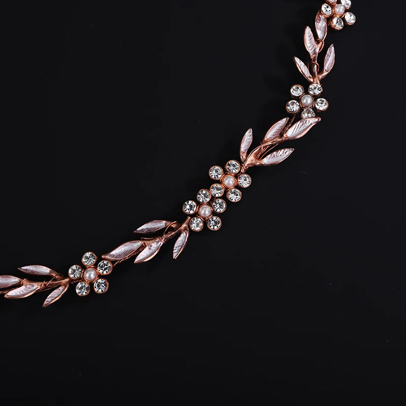 Gold Leaf Wedding Headbands Handmade Bridal Headpieces Bride Rhinestone Pearl Flower Tiaras Wedding Hair Accessories for Women