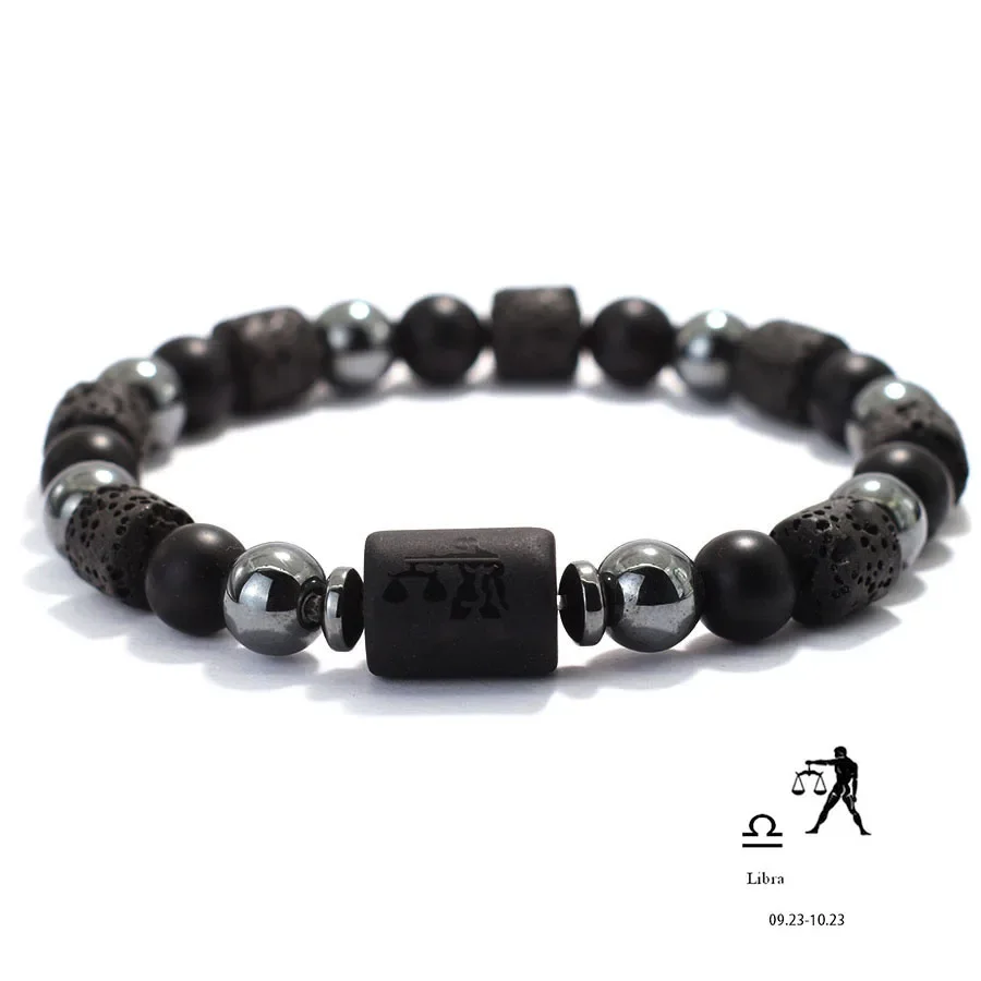Einzigartiges Zwölf Konstellationen Armband Männer Frauen Natürlicher Vulkangestein Onyx Hämatit Perlen Heilung Armband Freizeit Paar Joias – Detail 8