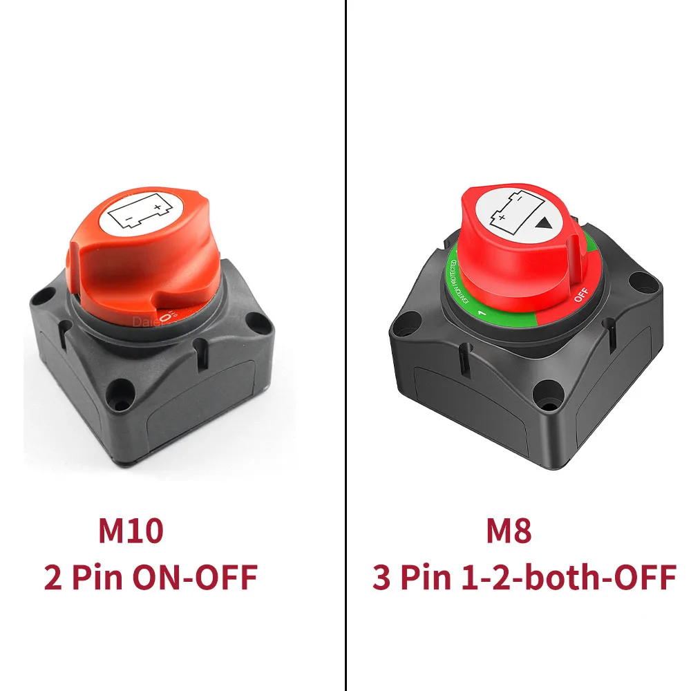 Battery Disconnect Switch DaierTek Car Battery Disconnect Switch 48V 24V 12V Cut Off 2 Position 2 Pin M10 275A Battery Connection Switch for Marine Boat