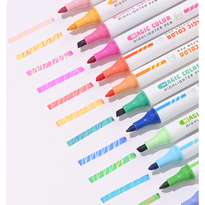 창의적인 학생 장식 그래피티 매직 컬러 변경, 더블 헤드 쌓을 수 있는 형광 펜, 학습 문구, 6PCs