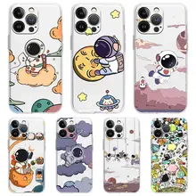 

Phone Case For iPhone 13 11 12 Pro Max X XR XS 7 8 Plus SE 2020 Transparent Silicone Cover TPU Coque Cute Star Astronaut Fashion