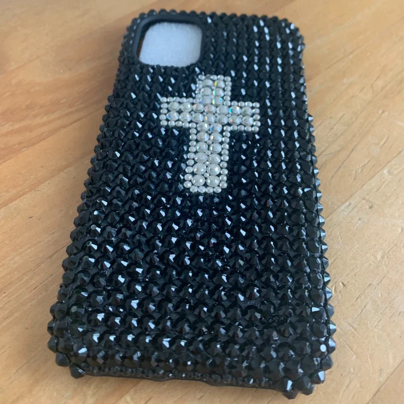 Crystal Cross Design In Black Silver Rhinestone Phone Case for Iphone14 12 13 Iphone 11 Pro Max Case Xiaomi Samsung Phone