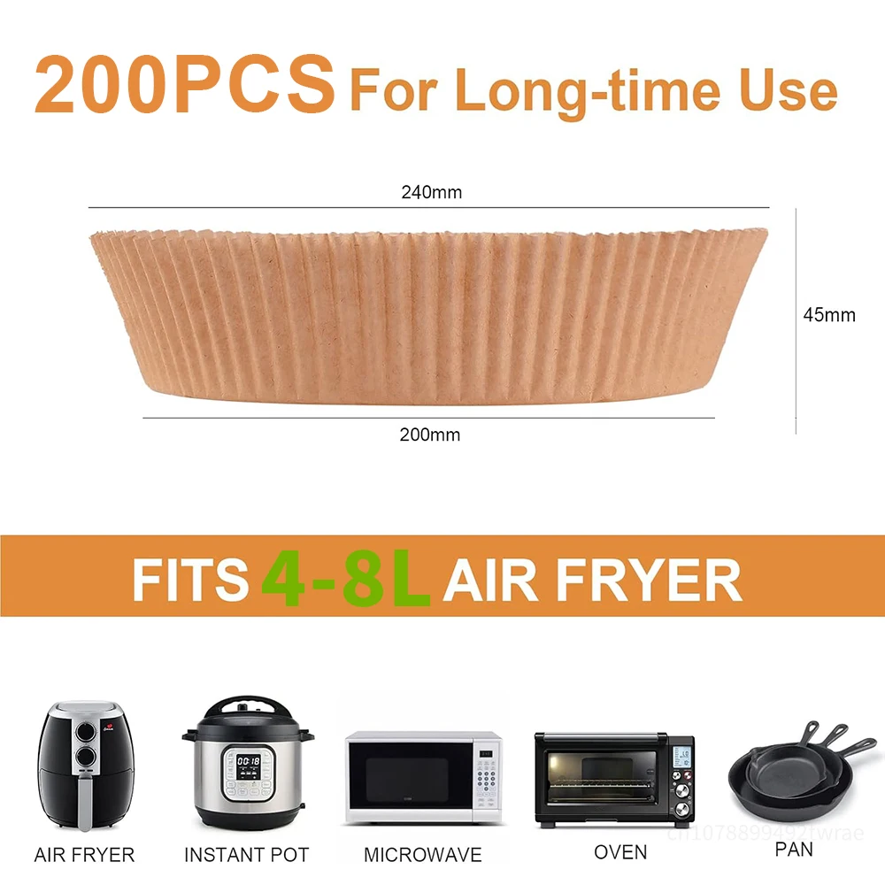 Papier Cuisson Air Fryer 200 Feuilles 20x20 Cm - Antiadhésif, Sans BPA, Résiste à 220°C, Pour Friteuse 5-8L - 3