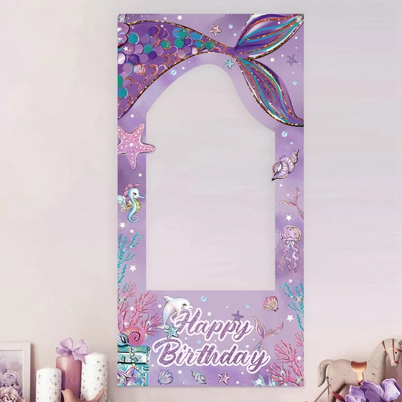 Meerjungfrau Thema Photo Booth Hintergrund Alles Gute zum Geburtstag Dekoration Unter Dem Meer Geburtstag Dekor Baby Shower Party Supplies – Detail 7