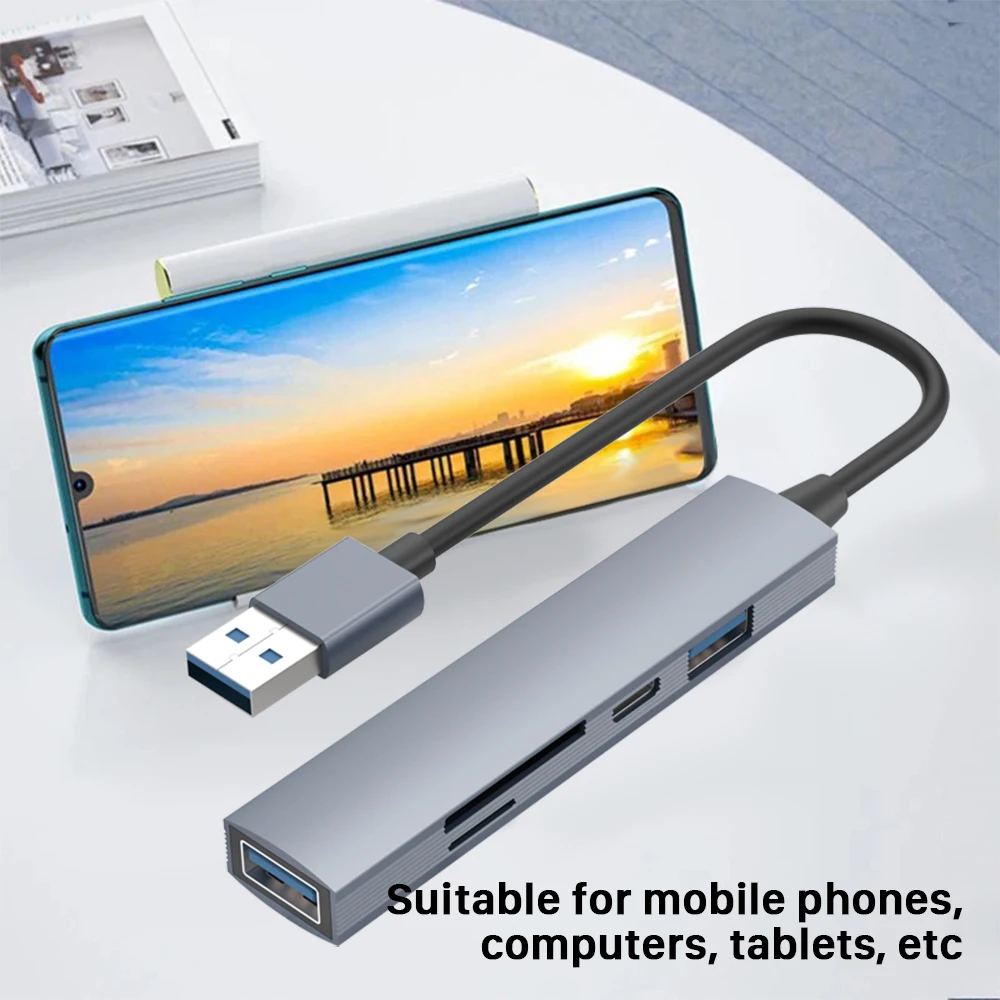 USB C To SD TF Card Reader HUB 5 in 1 USB 2 Ports 2.0 Type C Data Transmission Adapter Splitter For Phone Accessories