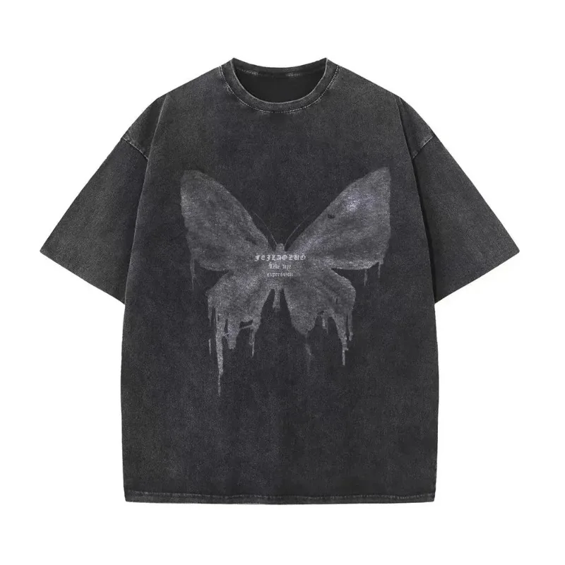 

2024 Summer Fashion Cotton Vintage Short Sleeve T-shirt Men's American Vintage T-shirt Women's Summer Hip Hop T-shirt