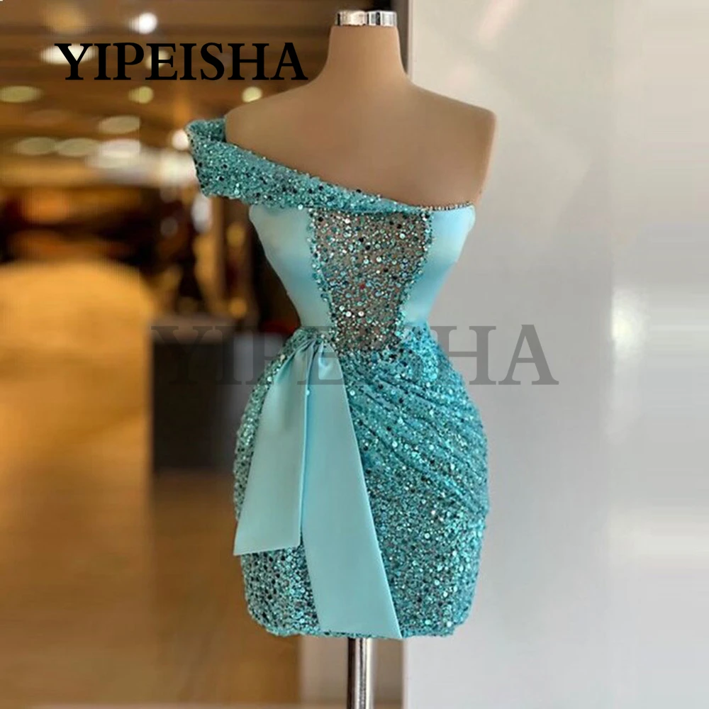 

Glittery Strapless Mini Cocktail Party Dresses Sexy Sleeveless Sequined Sheath Short Prom Gown vestidos de fiesta فساتين السهرة