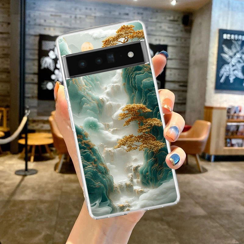 Vibrant Landscape Art Shockproof Silicone Phone Case with Transparent Shell