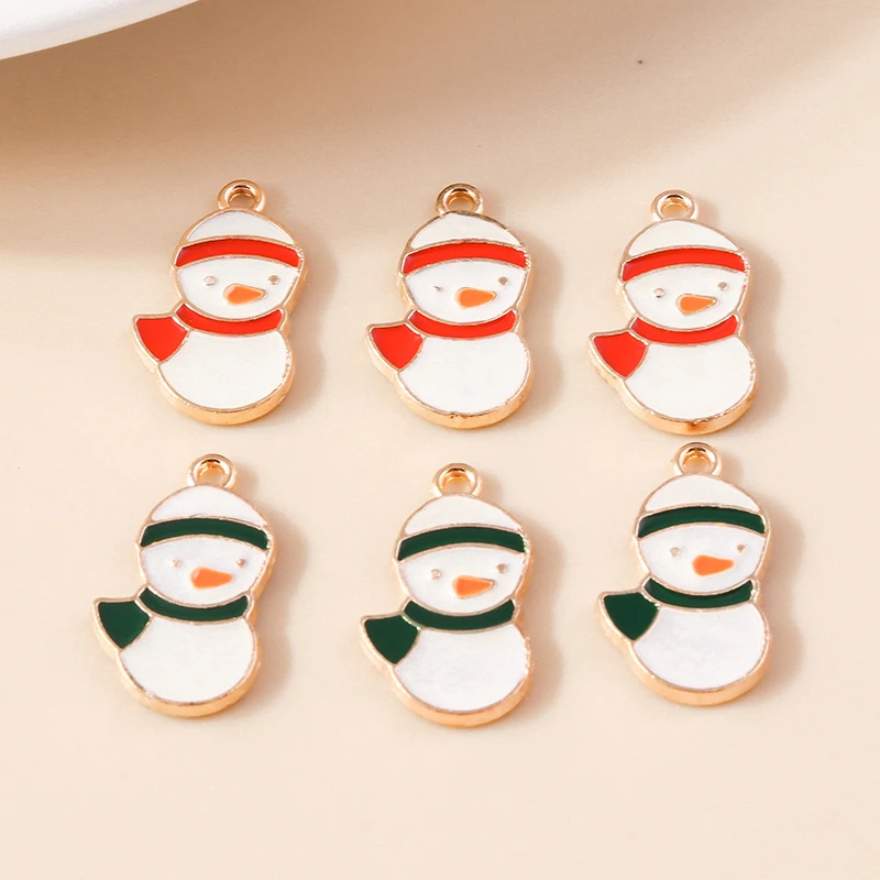 20 Stück 12x20mm Cartoon-Emaille-Weihnachtsschneemann-Anhänger für Schmuckherstellung, Halsketten, Ohrringe, Armbänder, DIY-Bastelbedarf – Detail 7