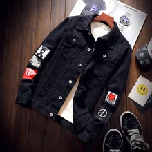 

Spring Autumn Men Denim Jacket Print Pocket Lapel Korean Style Streetwear Handsome Fashion Casual Coat Male Sportswear Plus Size