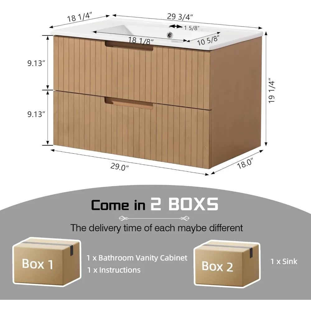 30 Inch Bathroom Vanity,Floating Bathroom Vanity w/ Ceramic Sink Set,Wall Mounted Floating Cabinet,Bath Storage Cabinet Vanity 2