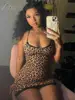Joskaa Lace Patchwork Leopard Print Mini Dress Women Sexy Adjustable Shoulder Strap Sleeveless Body-Shaping Robe Party Clubwear 3