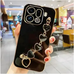 OPPO Find X9 Pro Plating Silicone Love Heart Bracelet Chain Case - Soft Shockproof TPU Protective Cover - OPPO Find X9 (Black)
