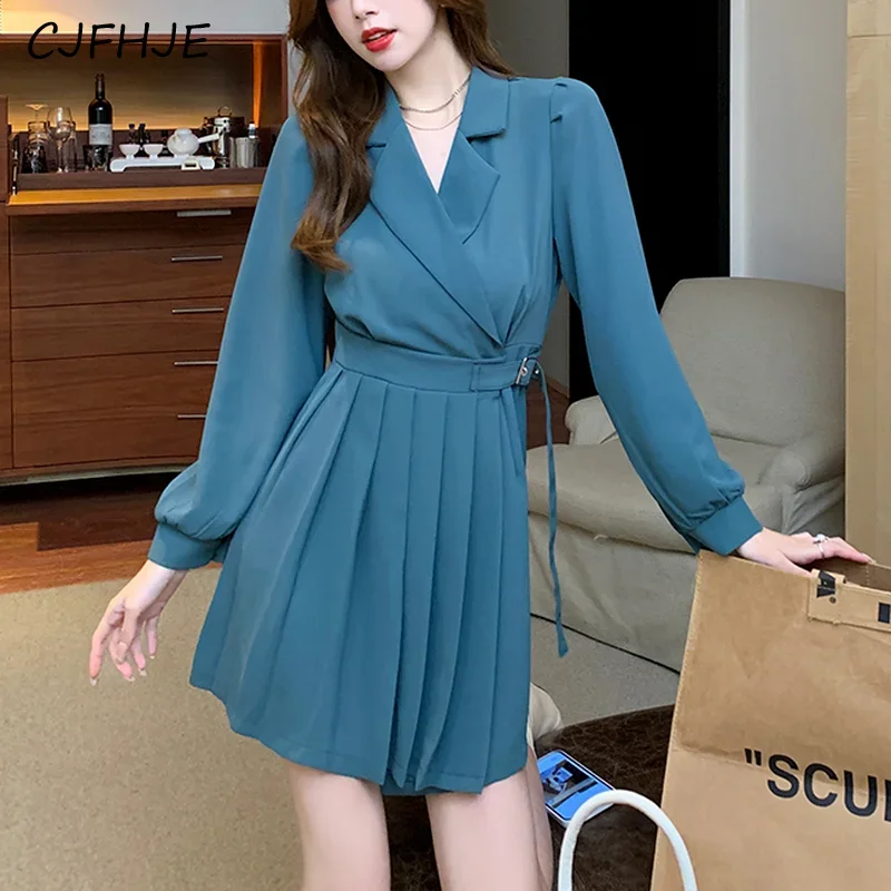 

CJFHJE Elegant Office Lady Dress Korean One Piece Bodycon Dress Women Vintage Casual Goth Long Sleeve Chic Blazer Dresses Autumn