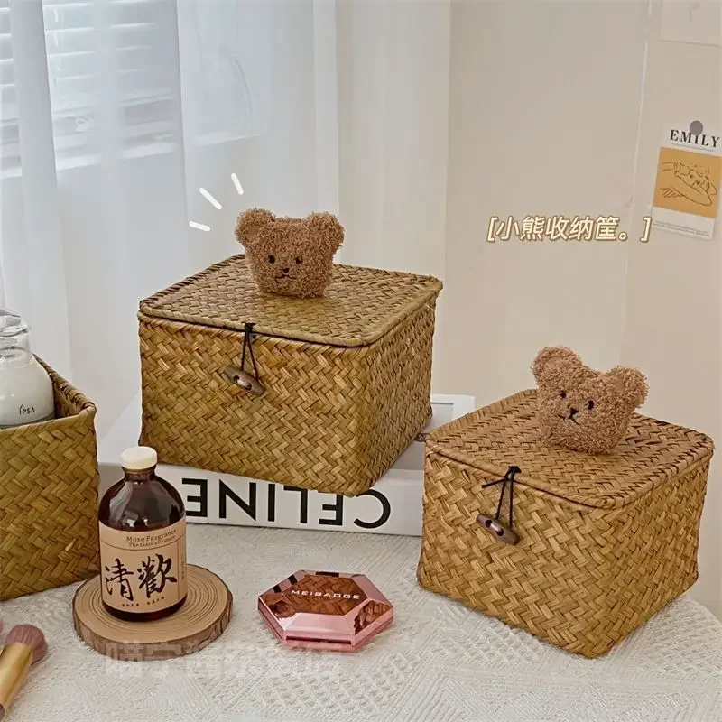 Set 2 Cestini Portaoggetti In Vimini A Forma Di Cuore Con Coperchio, Giacinto D'Acqua Fatto A Mano, Boho