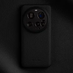 Luxury Genuine Leather Handmade Case with Camera Lens Protector - Premium Cowhide Cover - Mi 14 Ultra (Black)