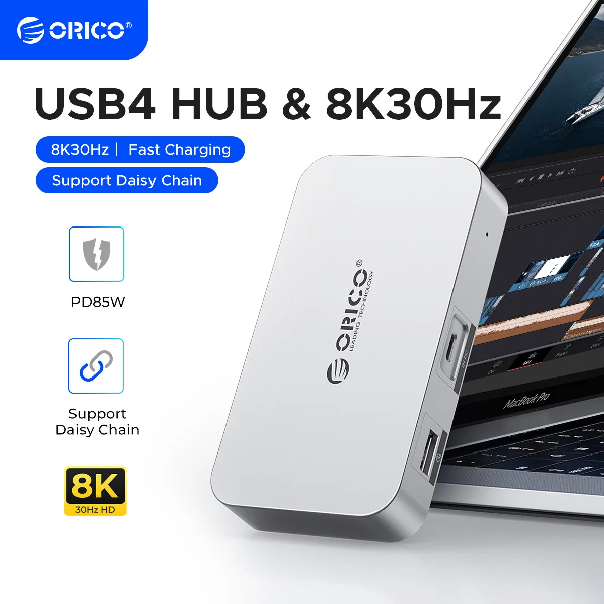 

ORICO USB4 HUB 40G USB C HUB PD85W 8K@30Hz 5K@60Hz 4K@60Hz Display Support Daisy Chain Expand for MacBook Pro Mac OS Windows