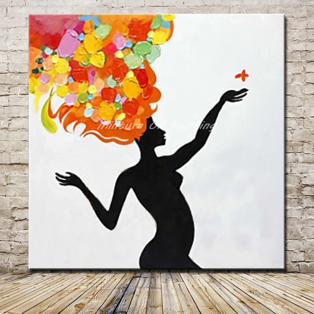 

Mintura Handpainted Naked Girls Play Butterfly Oil Painting On Canvas,Modern Abstract Pictures Wall Art For Home Decor No Framed