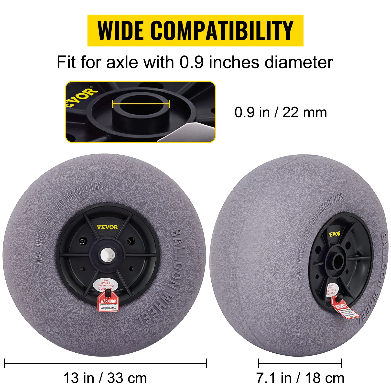 SucceBuy Beach Balloon Wheels 13" Replacement Sand Tires TPU Cart Tires for Kayak Dolly Canoe and Buggy w/ Free Air Pump 2-Pack