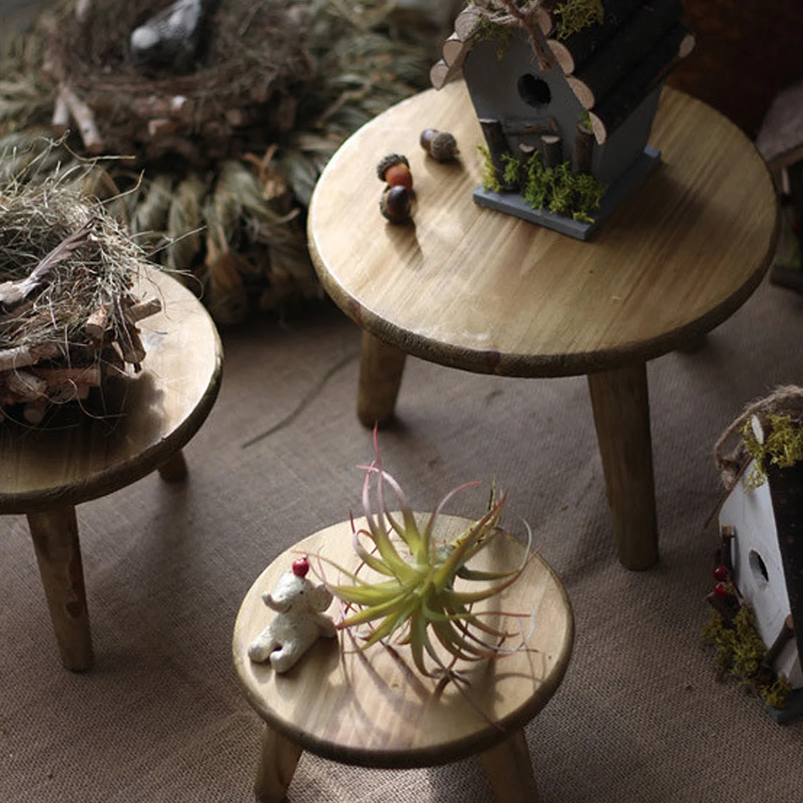 Small Bench Display Flower Pot Bracket Tray Garden Decorations 1PC Desktop Wooden Plant Stand Shooting Props Gardeni