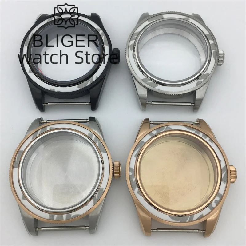 BLIGER 39mm Silver Rose Gold Black Case Dome Glass Sapphire Glass Fits NH34 NH35 NH36 2824 PT5000 Movement BB58 Watch Case