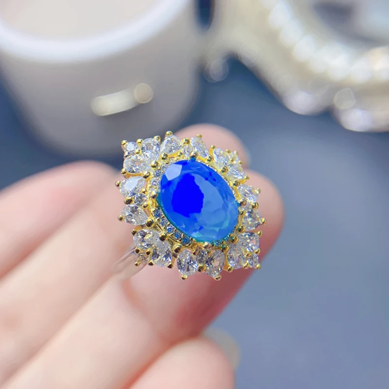 Natural Blue Opal Rings for women silver 925 jewelry luxury gem stones 18k gold plated free shiping items Party Gifts Natural Blue Opal Rings for women silver 925 jewelry luxury gem stones 18k gold plated free shiping items Party Gifts