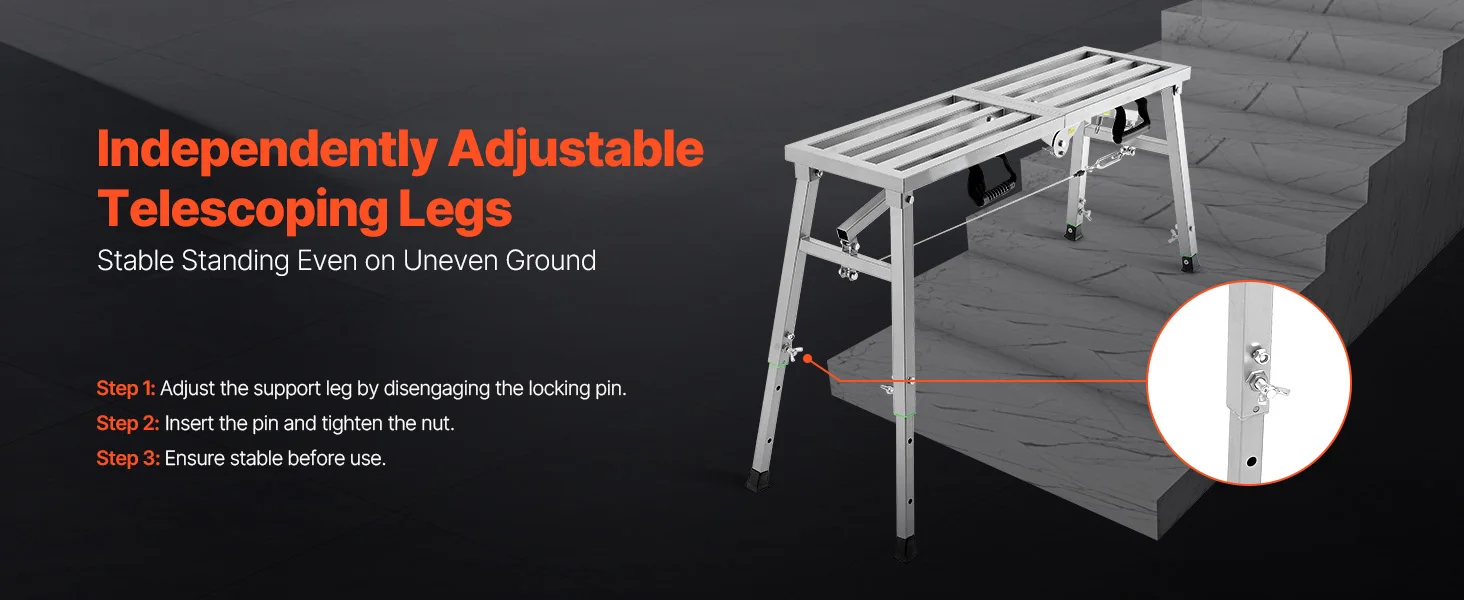 SucceBuy Work Platform 3 Gear Folding Steel Step Ladder Portable Scaffolding Platform 400 lb Load Stool to Cleaning &Washing