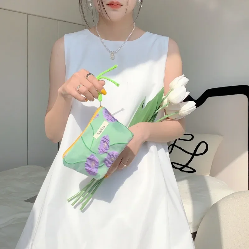 여성용 귀여운 꽃 여행 화장품 립스틱 동전 지갑 보관 가방, 귀여운 메이크업 핸드백 지갑, 정리함 연필 케이스 파우치 가방