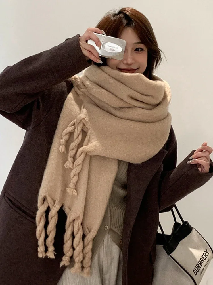 

Winter Scarf for Women Cashmere Warm Solid Pashmina Blanket Wraps Female Thick Soft Bufanda Big Tassel Shawl Long Poncho Echarpe