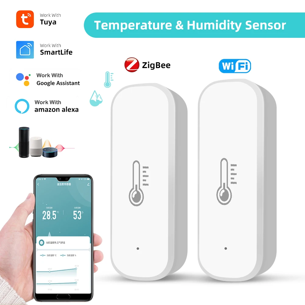 

Tuya Zigbee / WiFi Smart Temperature Humidity Sensor Indoor Hygrometer Thermometer APP Real-time Monitor Works With Alexa Google