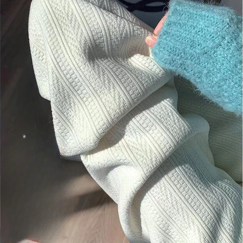 2023 Winter New Women Fleece-Lined Trousers Thickened Straight Wide-Leg Pants Casual and Comfortable Knitted Trousers