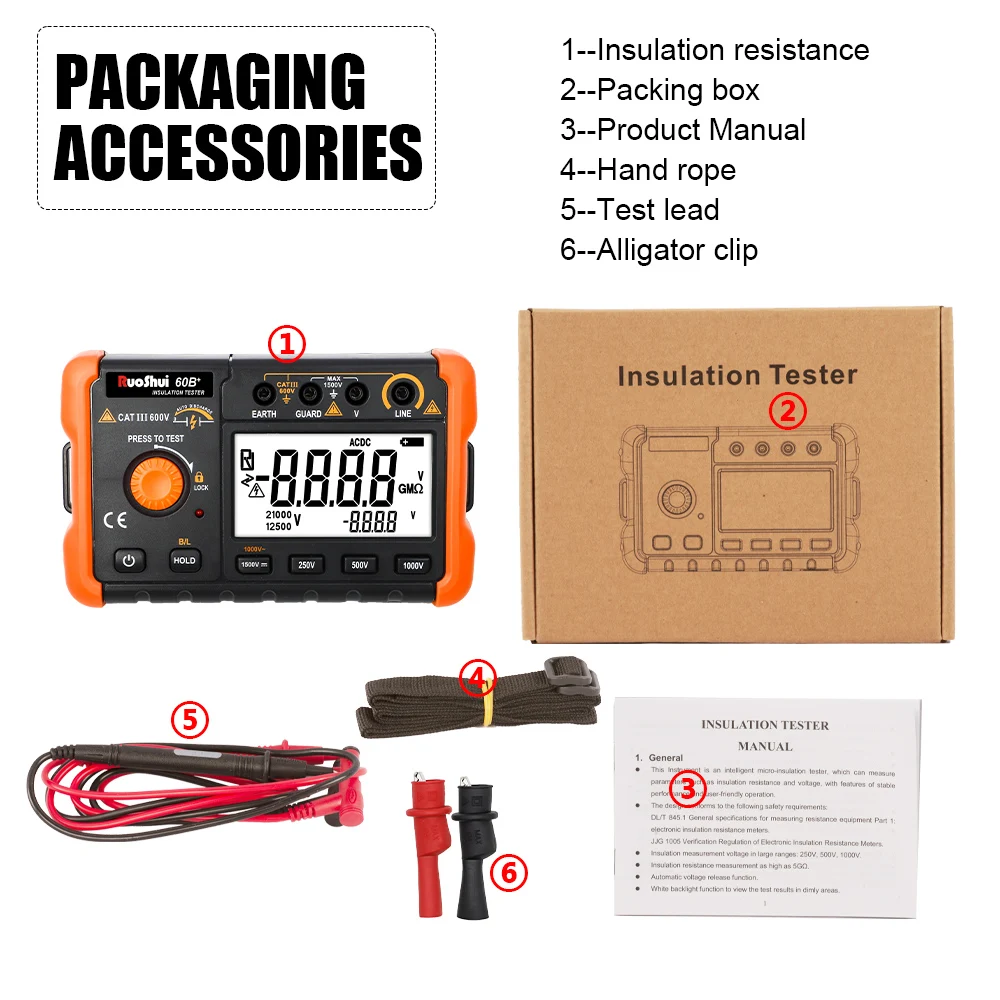 Victor 60B+ Digital Insluation Resistance Meter Ohm Tester Megometro Earth High Voltage Resistance Meter Tester Megohmmeter Tool