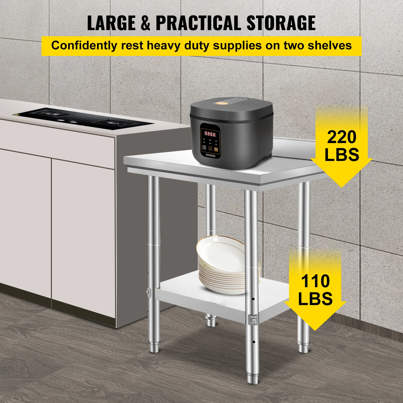 Stainless Steel Kitchen Work Table with Undershelf for Restaurant