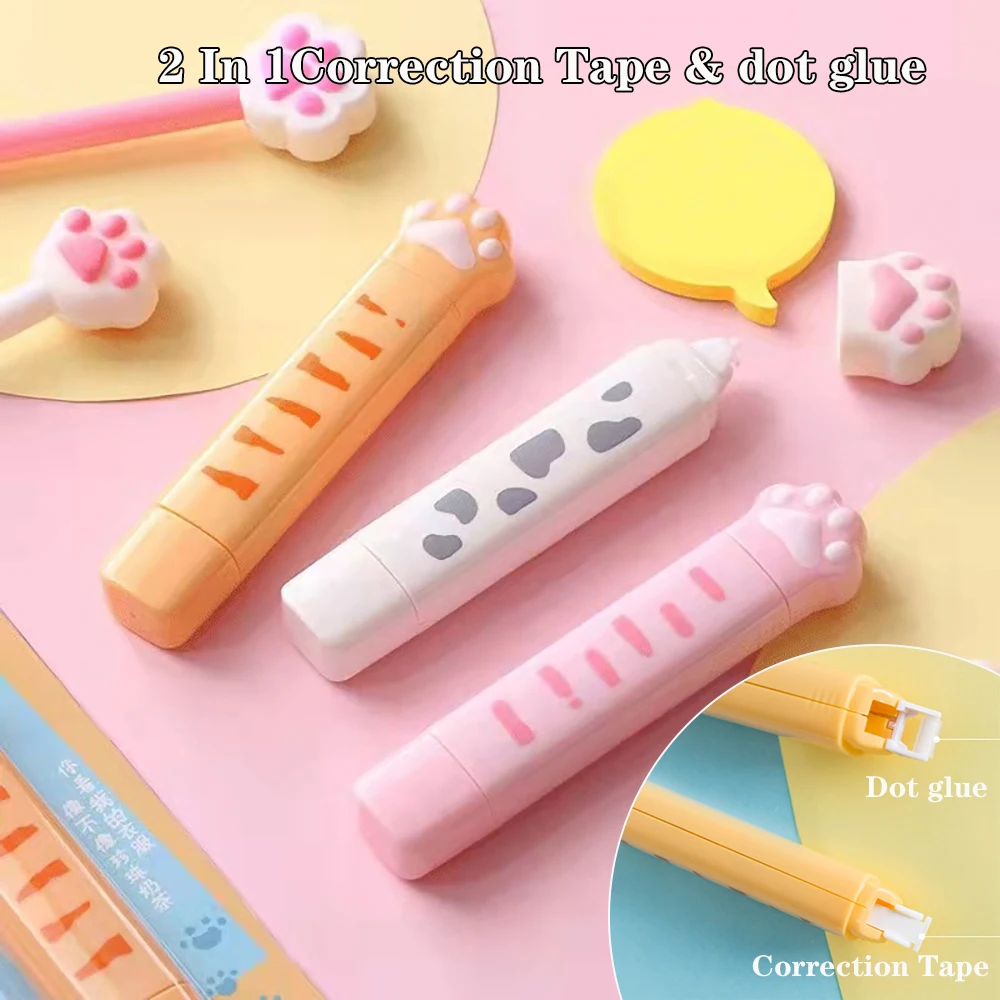 2 In 1 Cat Paw Correction Tape Eraser Novelty Double-head Tape Point Glue Student School Office Supply Stationery
