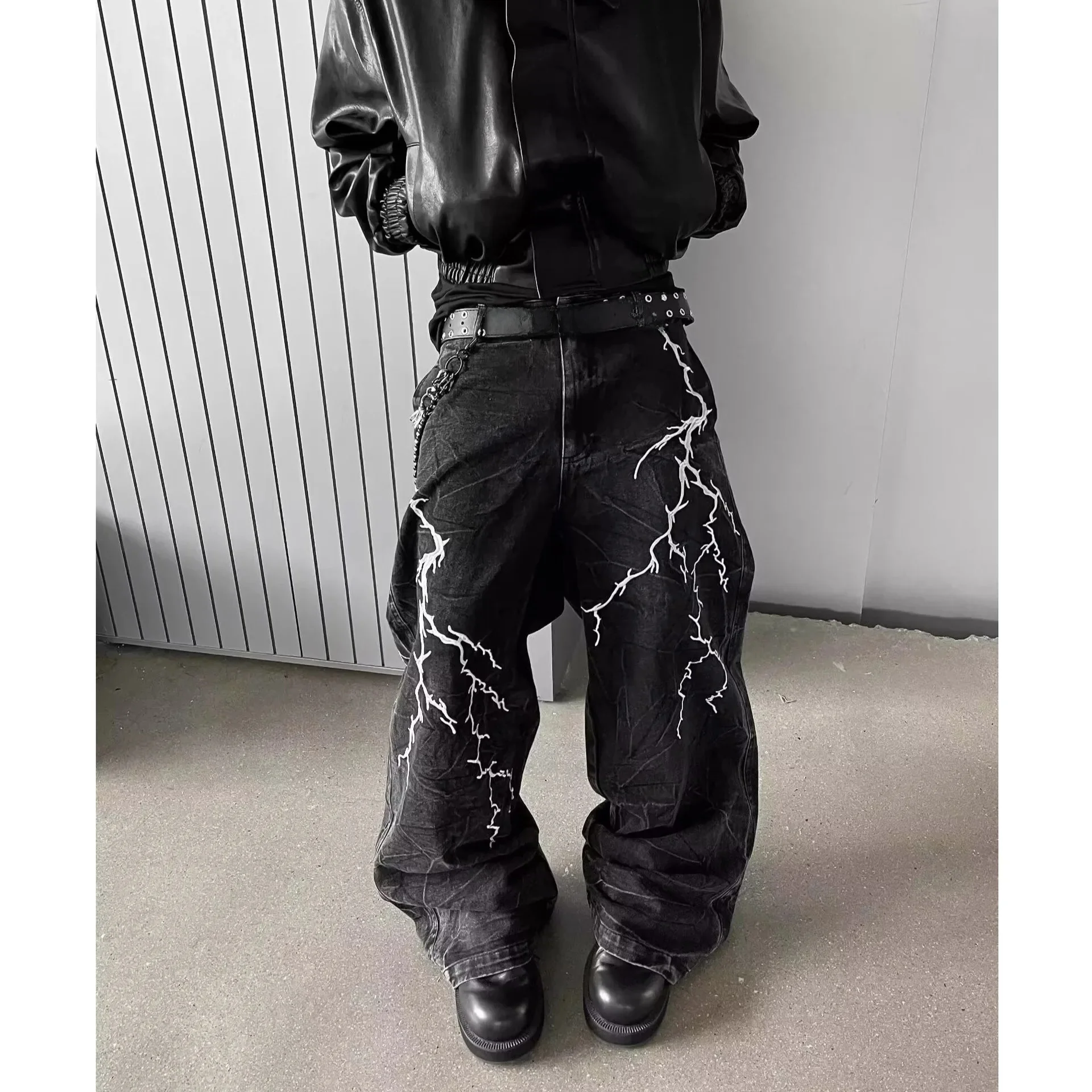 Jean à boulon éclair brodé de Style américain Vintage pour hommes et femmes, coupe ample, jambe droite, Hip Hop, Streetwear