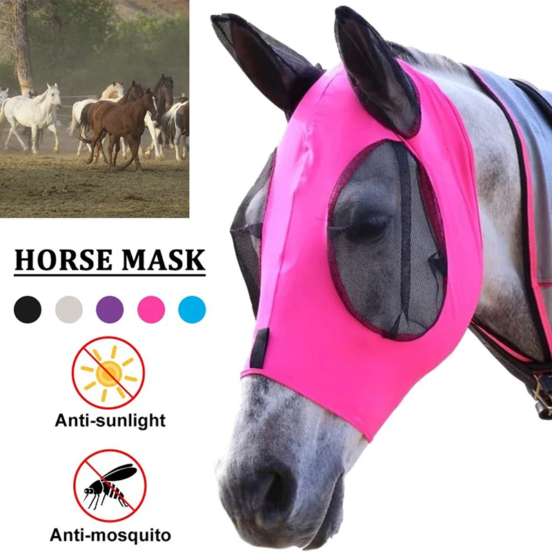 

1pc Horse Fly Mask Long Nose With Ears Anti-Fly Mesh Equine Mask Horse Mask Stretch Bug Eye Horse Fly Mask With Covered Ears