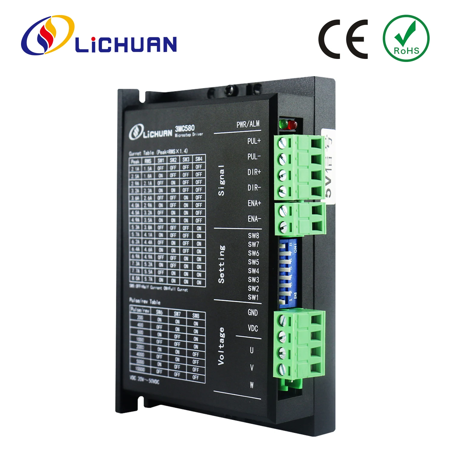 Lichuan 산업용 로봇용 스텝퍼 컨트롤러, DC 오픈 루프 스텝퍼 모터 드라이버, 3 상 Nema23, DC20V  50V, 8A 200  10000ppr