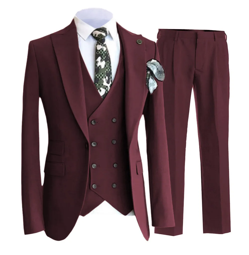 Blazer Men Suit Jacket Pants Vest Three Piece Single Breasted Peaked Lapel Slim Fit Fashion New Arrival White Black Costume