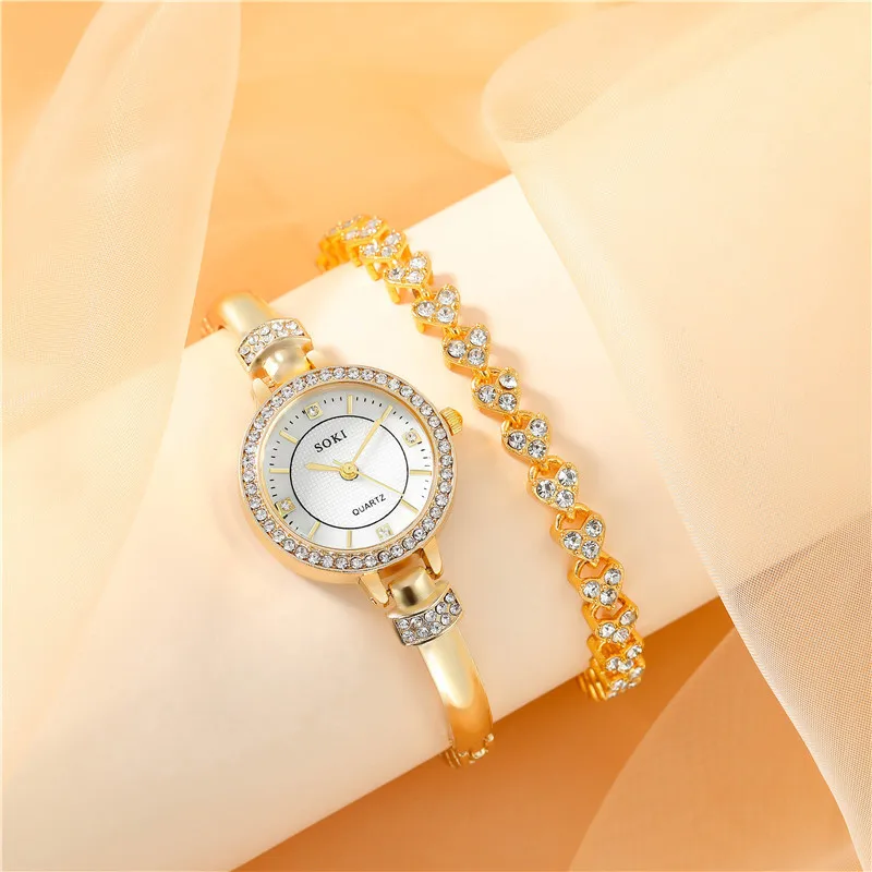 

2023 New Brand Women Watch Luxury Small Crystal Dial Quartz Watch Bracelet Set Leisure Fashion Versatile WristWatch Dropshipping