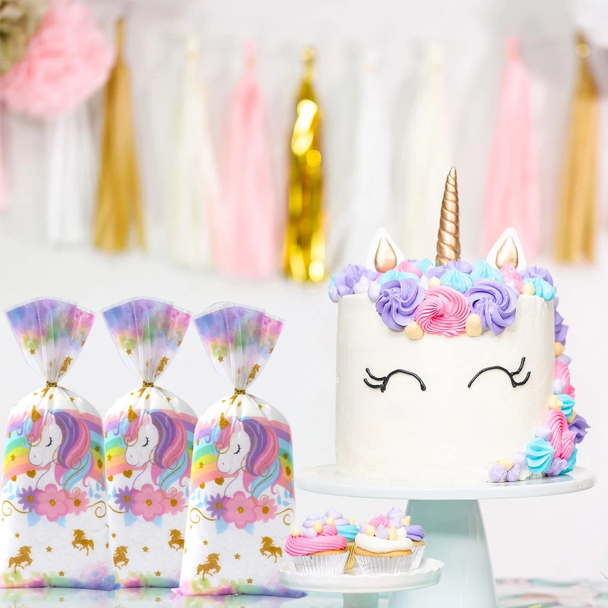 25/50/100 Stück Einhorn-Themen-Süßigkeiten-Verpackungsbeutel Einhorn-Geburtstagsparty-Dekorationen Babyparty Hochzeitsgeschenktüten Partyzubehör – Detail 5